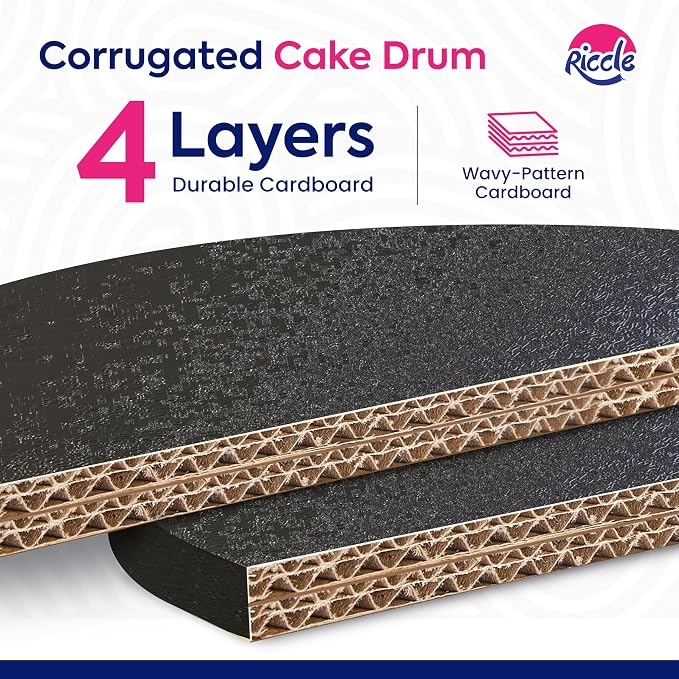RICCLE Cake Boards - 12 Inch Cake Drum - Smooth-Edged Pack of 6 Cake Drums - Sturdy Cake Boards Round - Bend Resistant Multi-Layered Cake Base for Minimalist Displays (Black)