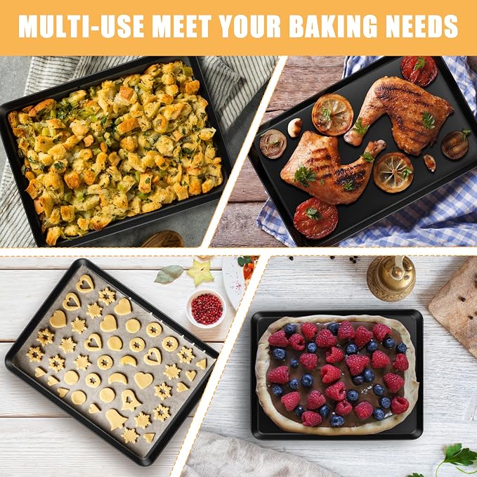 E-far Nonstick Baking Sheet with Rack Set, 12.5 x 9.5 x 1 Inch Cookie Sheet Baking Pans with Cooling Racks, Warp Resistant & Heavy-Duty, Non-Toxic & Easy Clean (2 Pans + 2 Racks)