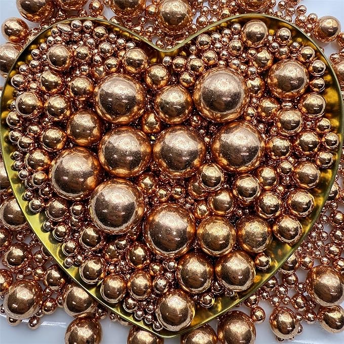CandiJumpin Edible Pearls for Cake Decorating, Rose Gold Pearl Sprinkles Rose Gold Sugar Pearls Edible Cake Decorations Pearl Sugar Sprinkles Valentines Cupcake Toppers Baby Shower Party Birthday Wedding Christmas Supplies 3 OZ