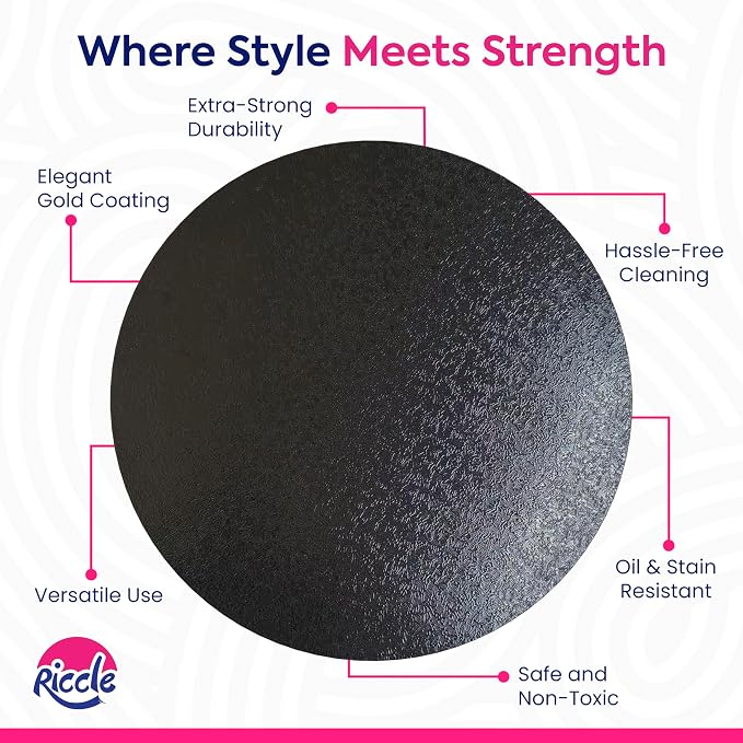 RICCLE Cake Boards - 12 Inch Cake Drum - Smooth-Edged Pack of 6 Cake Drums - Sturdy Cake Boards Round - Bend Resistant Multi-Layered Cake Base for Minimalist Displays (Black)