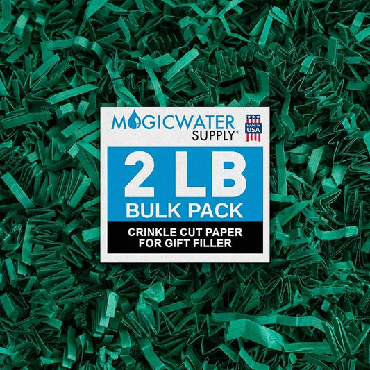MagicWater Crinkle Cut Paper for Gift Baskets - 2LB - Forest Green - Perfect for Shredded Paper Filler, Basket Filler, Gift Boxes, Bridesmaid Gifts, Christmas Stuffers & More – Ideal for All Occasions
