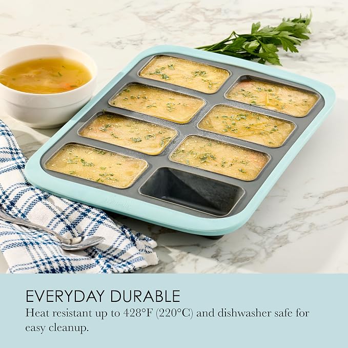 Chicago Metallic Silicone Mini Loaf Pan, 8 Cup Bread Pan for Baking, Flexible Nonstick Loaf Pans, Wire-Reinforced Rim, Oven Safe to 428F, 10x15 Inches, Blue