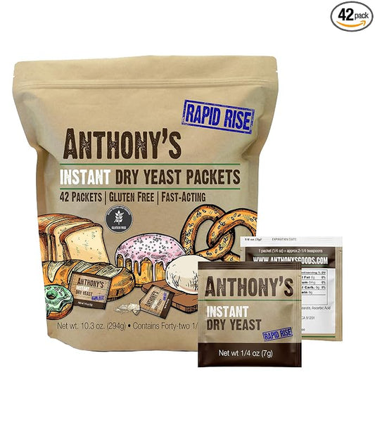 Anthony's Instant Dry Yeast Packets, Contains 42 Individual Packets, Gluten Free