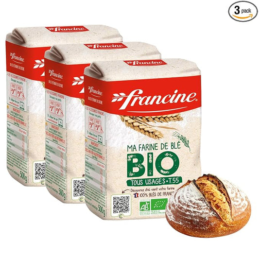 Francine Farne de Ble Bio - French T55 Organic All Purpose Flour (3 Pack, Total of 3kg)