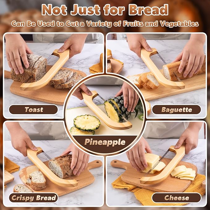 Bread Knife for Homemade Bread, 14.5" Wooden Sourdough Bread Knife, Sourdough Bread Slicer, Bow Design, Easy to Cut Into Uniform Thin Slices, Bread Saw for Cutting Sourdough Bread, Bagel, Baguette Etc