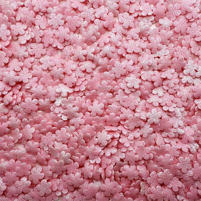 SE Si&Moos Edible Pink Flowers Sprinkles for Cake Decorating Mini Sugar Flowers Pink Confetti Sprinkles Edible Flower Cake Decorations, Baking, Ice Cream, Cookies, Cupcake Toppers Party Baby Shower Holiday Valentines Supplies 3 OZ
