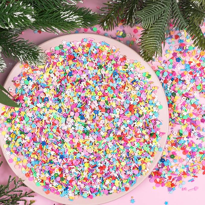 DIYASY 180g Fake Sprinkles, 6.35 oz Mini Faux Sprinkle Polymer Clay Slices Non-Edible for Crafts Art DIY Cake Decoration Plastic Slime Card Filler Nail Supply 12 Styles