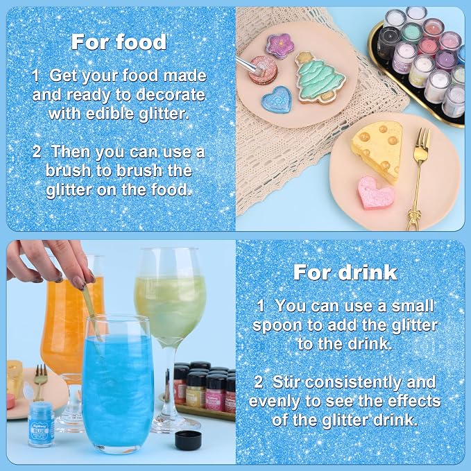 Blue Edible Glitter - 5g Food Grade Cake Decorating Shimmering Glitter, Edible Sprinkle Luster Dust for Drinks, Chocolates, Fondant, Strawberries, Cupcakes, Candy, Easter Cookie - Vegan