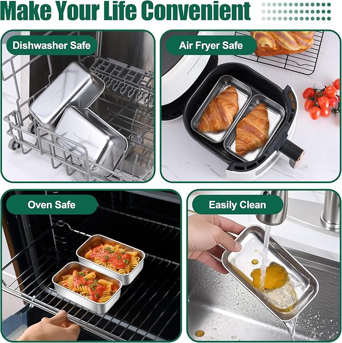P&P CHEF Stainless Steel Mini Bread Loaf Pans, 4 PCS, Lasting & Rust-free | 6.3 x 3.5 Inch, Small Size for Air Fryer & Oven, Ideal for Bread, Meatloaf, Cake and Brownies, Food Grade, Dishwasher Safe