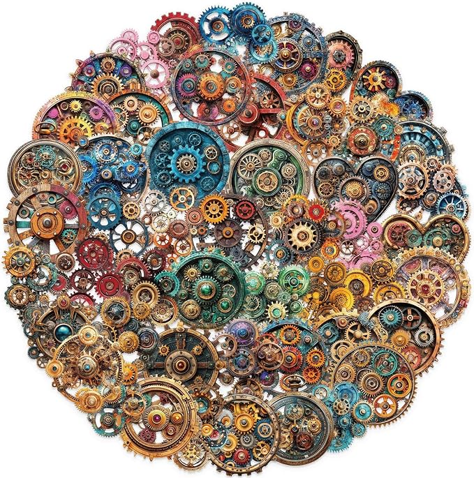 Steampunk Gear Stickers – Vintage Mechanical Clockwork Transparent 50PCS Scrapbooking Stickers for Journaling,Resin Crafts, Laptop, Gift Decoration, Retro Industrial Punk Aesthetic (Colourful-B7)