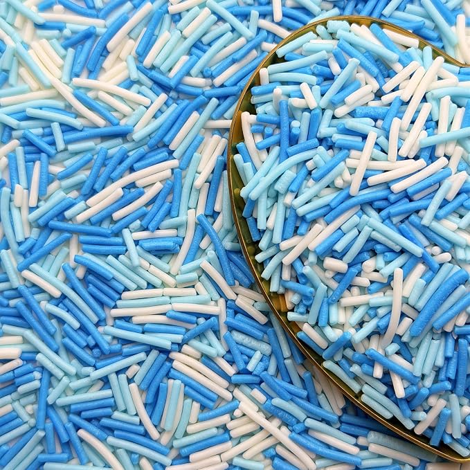 CandiJumpin Blue and White Jimmy Sprinkles, White and Baby Blue Sprinkles for Cake Decorating Edible Cake Jimmies Edible Crunchy Jimmies Ice Cream Toppings, Baby Shower Party Wedding Christmas Supplies 3 OZ