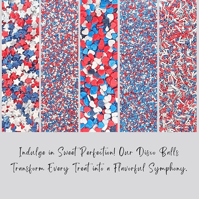 Confect Edible Christmas Sprinkles | Assorted Pack of 5 Patriotic Mix Red, White, Blue & Silver Sprinkles For Cake & Cupcake Decorations | Vegan, Gluten-Free, Soy-Free, Dairy-Free, Palm Oil-Free- 5 Oz