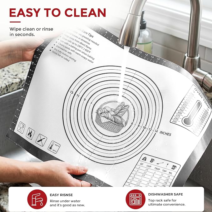 XL Silicone Pastry Mat for Baking, Extra Large 28x20 in, Non-Stick & Non-Slip Dough Mat for Rolling Out with Measurements, Bread, Pizza, Pie Crust, Cookies, Fondant,Oven Safe, Dishwasher Safe (Grey)