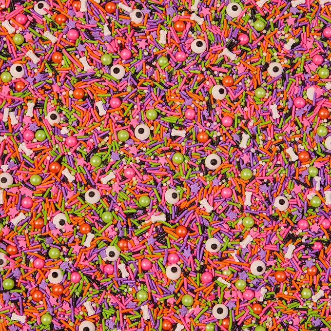 Fancy Sprinkles Drop Dead Gorgeous Sprinkles | Candy Eyeballs & Bone Shaped Candy | Neon Halloween Jimmies & Nonpareils | Halloween Cake, Cupcake & Cookie Decorating | 1 Pack (0.5c)