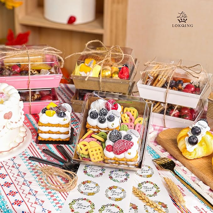 50 Pack Brown Charcuterie Boxes 5.3x4.9x2.5in for Market Bites | Twine and stickers add a finished look for handmade snacks, samples and small orders.