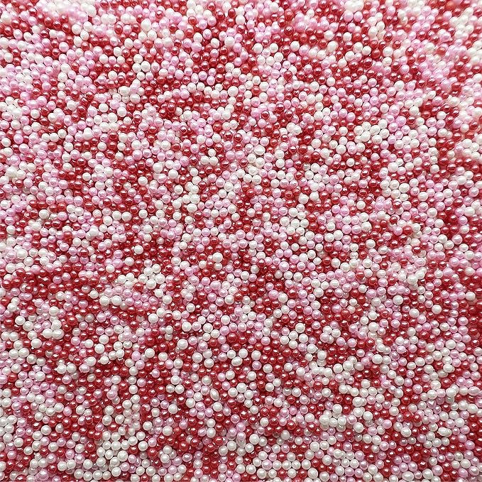SE Si&Moos Nonpareil Sprinkles, 2mm Red Pink and White Mini Edible Pearls Red and Pink Sprinkles for Cake Decorating Valentines Cake Decorations Wedding Baby Shower Party Valentine Christmas Holiday Supplies 3.5 OZ