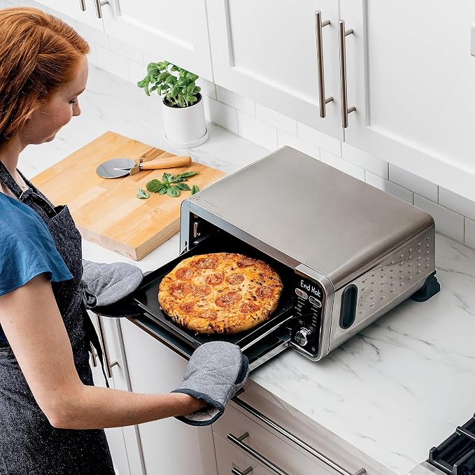 Ninja FT301 Dual Heat Air Fry Countertop 11-in-1 Convection Toaster Oven with Extended Height, XL Capacity, Flip Up & Away Capability for Storage Space, Silver (Renewed)