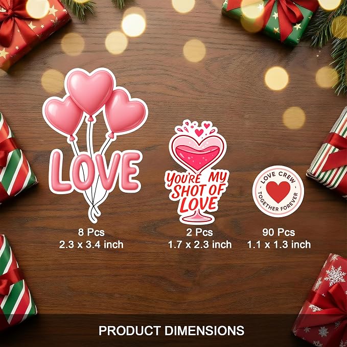 100 Pcs Love Stickers Pack, Cute Heart Pink Envelopes Motiavation | Vinyl Waterproof Decals for Scrapbooking Journaling Water Bottle Laptop, Couple Friendship Teens Adults Mom Women Positive