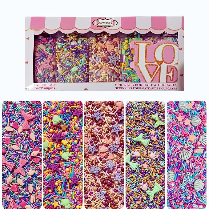 Confect Decorative Sprinkle Mix Set – Under the Sea Theme Edible Sprinkles – Sea Shell, Star Fish, Mermaid & Sea fishes Sprinkles - 5 Assorted Pastel Blends for Cake, Cupcake & Cookie Decorating -Vegan, Gluten-Free, Nut-Free, Soy-Free, Dairy-Free, Palm...