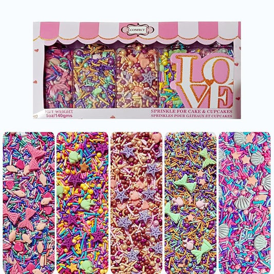 Confect Decorative Sprinkle Mix Set – Under the Sea Theme Edible Sprinkles – Sea Shell, Star Fish, Mermaid & Sea fishes Sprinkles - 5 Assorted Pastel Blends for Cake, Cupcake & Cookie Decorating -Vegan, Gluten-Free, Nut-Free, Soy-Free, Dairy-Free, Palm...