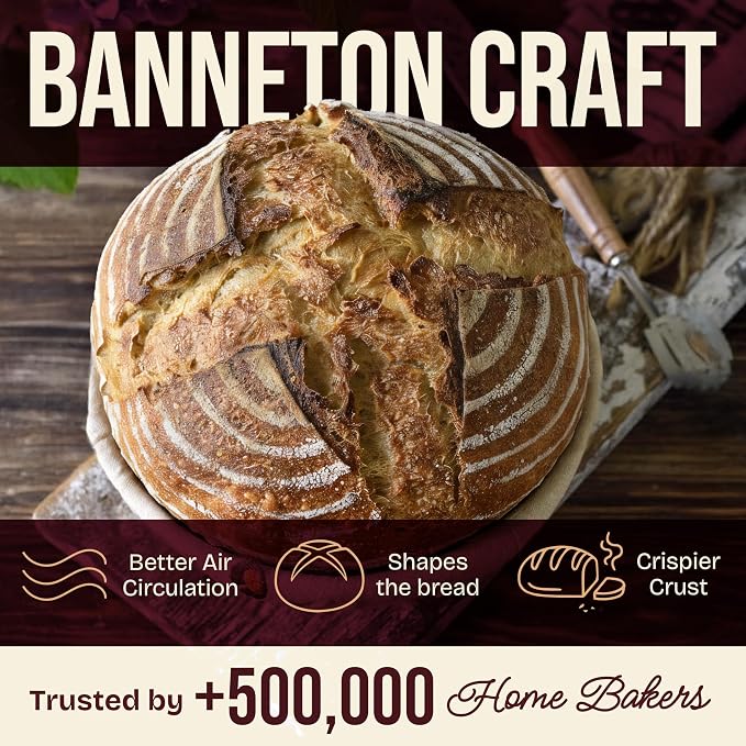 Superbaking Sourdough Starter Kit, 9" Round Banneton Bread Proofing Basket Set of 2, Sourdough Bread Baking Supplies, Sourdough Tools with Silicone Bread Sling, Bread Making Tools, Baking Gifts