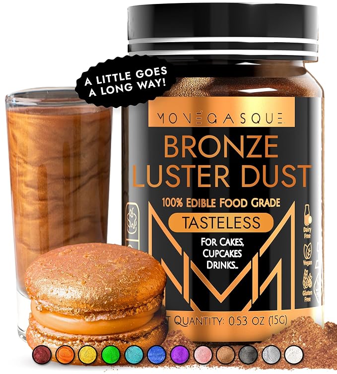 MONÉGASQUE Bronze Edible Glitter for Drinks 15g – Edible Glitter for Cakes & Cocktails – Luster Dust for Cakes, Drinks, & Chocolate Decorations – Cake, Cocktail, & Drink Shimmer - Copper Powder Spray