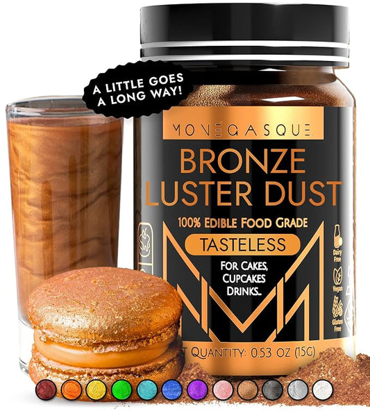 MONÉGASQUE Bronze Edible Glitter for Drinks 15g – Edible Glitter for Cakes & Cocktails – Luster Dust for Cakes, Drinks, & Chocolate Decorations – Cake, Cocktail, & Drink Shimmer - Copper Powder Spray