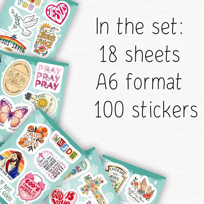 100Pcs Christian Stickers for Water Bottle, Laptop - Religious, Jesus Stickers - Christian Gifts, Party Supplies & Decorations - Gift for Women & Men