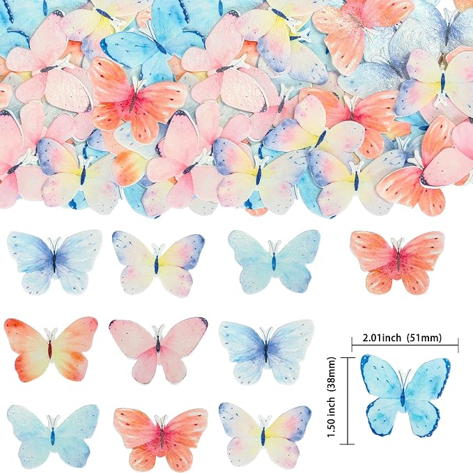 Gyufise 56Pcs Butterfly Edible Cupcake Toppers Cake Decoration Edible Butterfly Cake Decorations for Baby Shower Kids Birthday Party Cake Supplies Multi