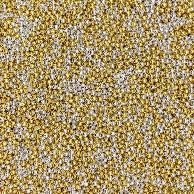 Dynastang 2mm Super Gold & Silver Pearls Sprinkles Edible Pearls Cake Decorating Stars Cake Decorations Cupcake Toppers Cookie Decorating Perfect for Cakes, Cupcakes, Desserts Toppings 3OZ