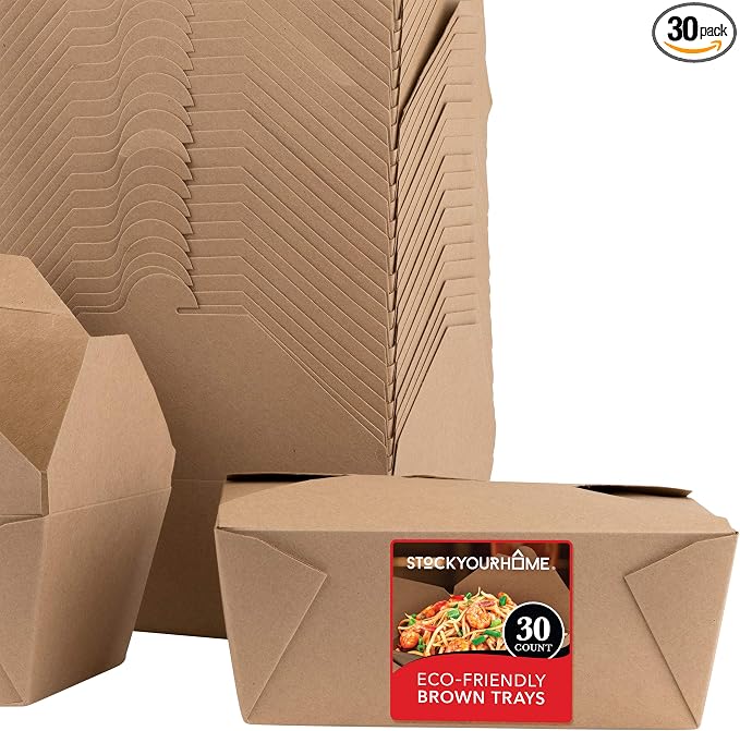 Microwavable Kraft Brown Take Out Boxes 112 oz (30 Pack) Disposable Food Containers - Recyclable Cardboard Lunch Box - Take Out Containers Disposable - to Go Boxes for Restaurants, Delivery, Catering