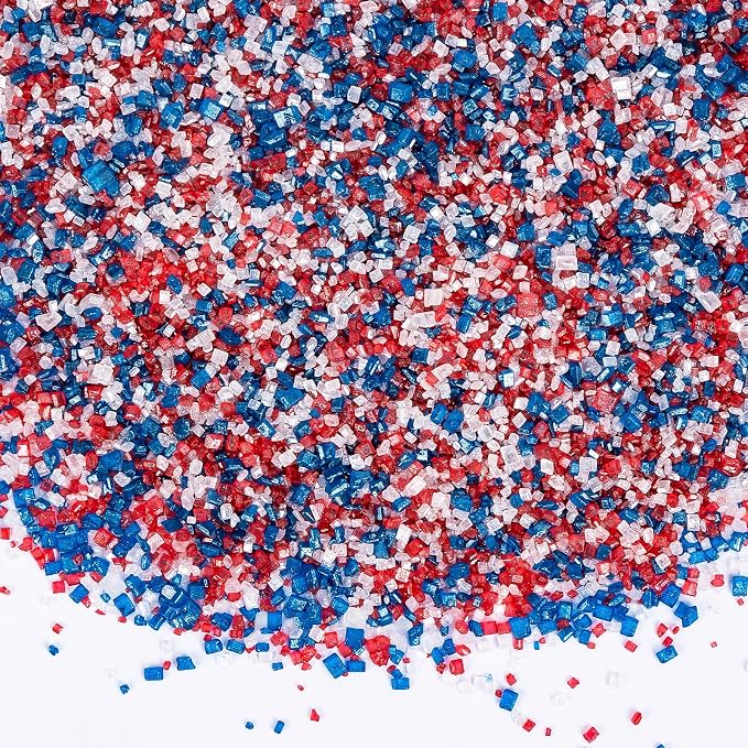 Patriotic Sanding Sugar Sprinkles,July 4th Edible Sprinkle Mix for Baking Decorations,150g/5.3oz,Blue Red and White Edible Sugar Crystals for Cake Decorating,Cookies,Ice Cream,Fondant Cake,Caramel Apples,Cupcakes,Desserts, May Day,Memorial Day,Flag Day...