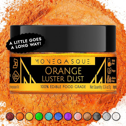 MONÉGASQUE Orange Edible Glitter for Drinks 7g – Edible Glitter for Cakes & Cocktails - Orange Luster Dust for Cocktail, Cake, & Strawberries - Drink, Food Decorations, Cake Decorating Spray