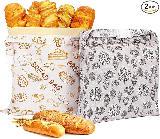 2 Pack Beeswax Bread Bags for Sourdough, Senbowe Reusable Cotton Bread Bags for Storage XL 17x13 Inch, Large Linen Storage Bags with Zipper for Homemade Cooks Sourdough - Keep Fresh, Freezer Safe