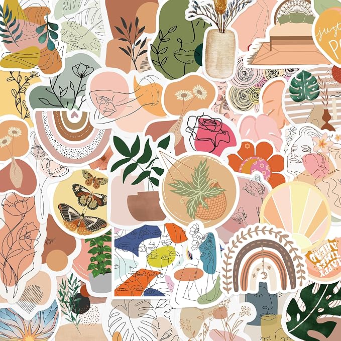 100 Pcs Bohemian Stickers for Scrapbooking, Waterproof Vinyl Boho Hippie Mandala Aesthetic Stickers for Laptops Water Bottles Journals, Decorative Decals for Teens Students Adults