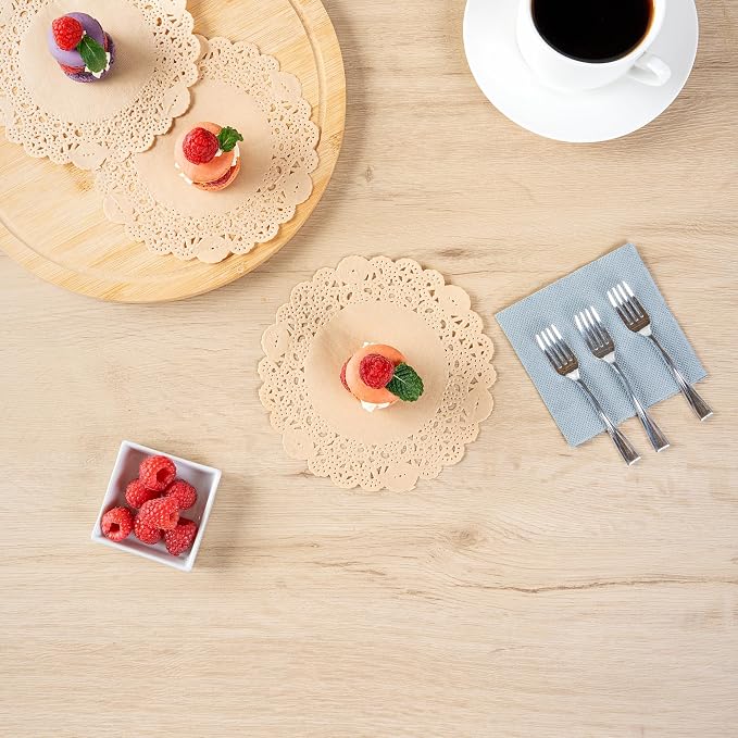 Restaurantware Paper Doilies 4000 Count 6 Inch Kraft Lace Disposable Placemats for Catering Round Decorative Table Setting Doilies for Desserts