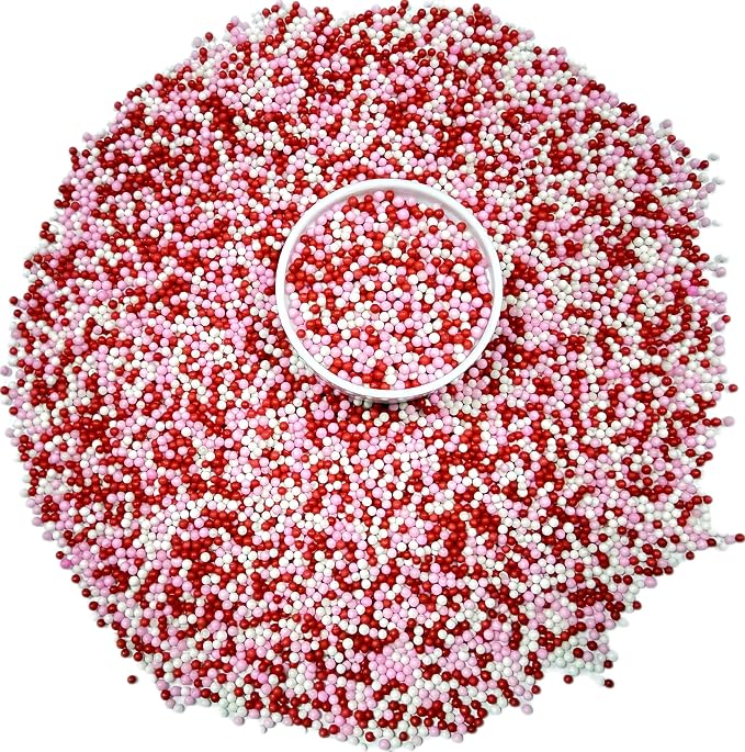 Sentovac 2mm Valentines Nonpareils Pearl Sugar Sprinkles for Cake Decorating Edible Cake Cupcake 1 Bottle 3.88oz/110g Sprinkles for Decorating