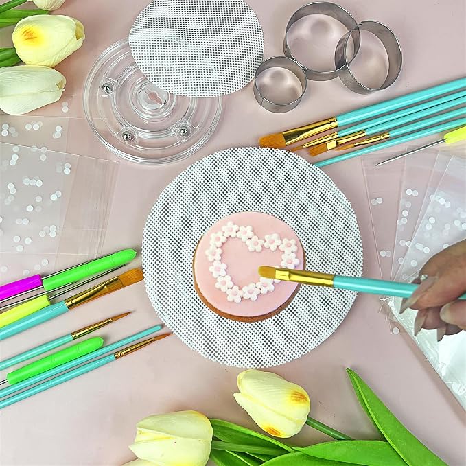 123 PCS Cookie Decorating Kit Supplies Including Acrylic Turntable Decoration Brushes Scribe Needle Bags for Cookie Cupcake Cake Decoration