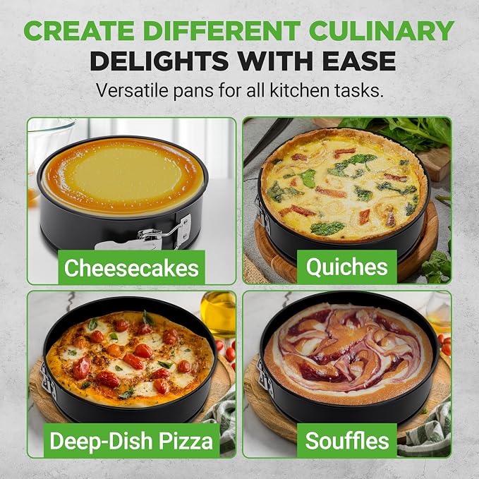 NutriChef 9 Inch Nonstick Cheesecake Springform Cake Pan | Stainless Steel Clasp & Removable Bottom | Durable Stainless Steel Cheesecake Pan | Easy to Clean | Includes 100 Parchment Papers | Black