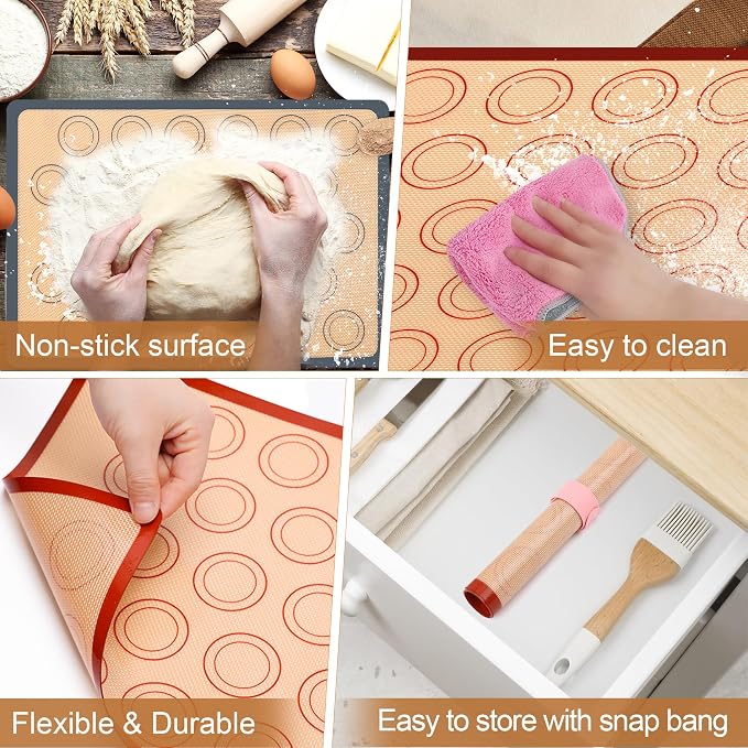 29P Macaron Silicone Baking Mats-Coldairsoap 2 Half Sheet Macaron Silicone Baking Mats 11.6"x16.5",1 Egg Separator,1 Pastry Brush,1 Spatula,12 Frosting Tips,2 Piping Bags, 1 Coupler, 6 Embossing Molds