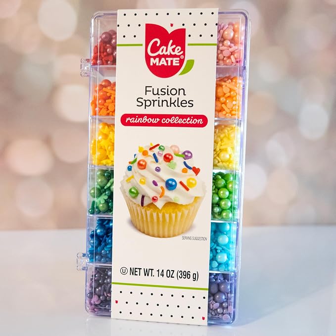 Cake Mate Rainbow Fusion Dessert Sprinkles, Assorted Colors and Shapes for, Holiday, Easter Sprinkle Tacklebox, 14oz