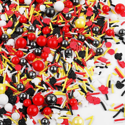 Red Black White Sprinkles, 4.6oz Edible Cartoon Mouse Sprinkles for Cake Decorating, Ice Cream Sprinkles for Baking Cupcake Cookie Desserts