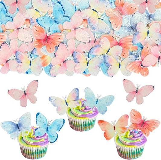 Gyufise 56Pcs Butterfly Edible Cupcake Toppers Cake Decoration Edible Butterfly Cake Decorations for Baby Shower Kids Birthday Party Cake Supplies Multi