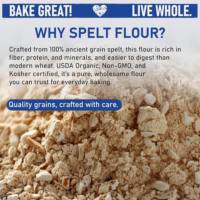 Great River Milling Organic Spelt Flour | Whole Grain Ancient Wheat Flour | USDA Organic, Non-GMO, Kosher | High Fiber, Mild Flavor | Ideal for Baking Breads, Muffins & More | 25 Lb (Pack of 1)