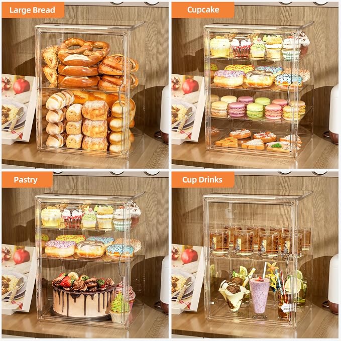 4 Tier Cupcake Stand Acrylic Cardboard Cupcake Tower Holder, Dessert Pastry Cookie Display Stand Case with Lid for Birthday Wedding Party Decoration, Large Adjustable Bread Box, XXL