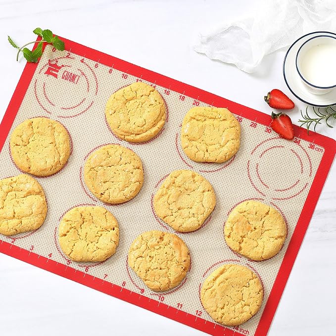 GUANCI Silicone Baking Mat Set of 4, 2 Medium 16.5"x11.6", 1 Small 11.8"x8.4", 1 Piece 9" Round, All Mats 0.7mm Thick, Food Grade Non-Stick Reusable Baking Mats for Pizza, Bread, Pastry, Macarons