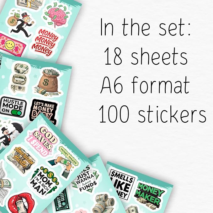 100Pcs Money Stickers for Planner for Adults, for Water Bottle - Money Sign, Symbol Stickers, Party Supplies- Gift for Women & Men