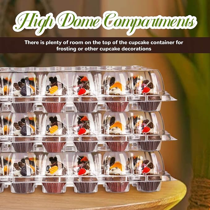 NPLUX 24 Count Mini Cupcake Containers 15 Pack Cupcake Holder with Detachable Tall Dome Lids Mini Plastic Stackable Cupcake Boxes for 360 Cupcakes, BPA Free