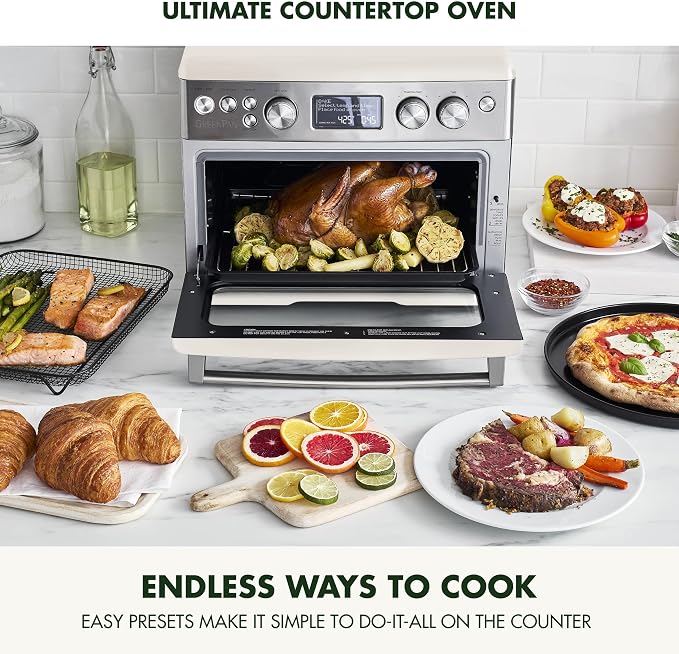 GreenPan 13-in-1 Elite Countertop Convection Oven & Air Fryer, PFAS-Free Ceramic Tray & Pizza Pan, Adjustable Racks, Multifunction Presets, Toaster, Bake, Broil, Roast, Proof, Dehydrate, Cloud Cream