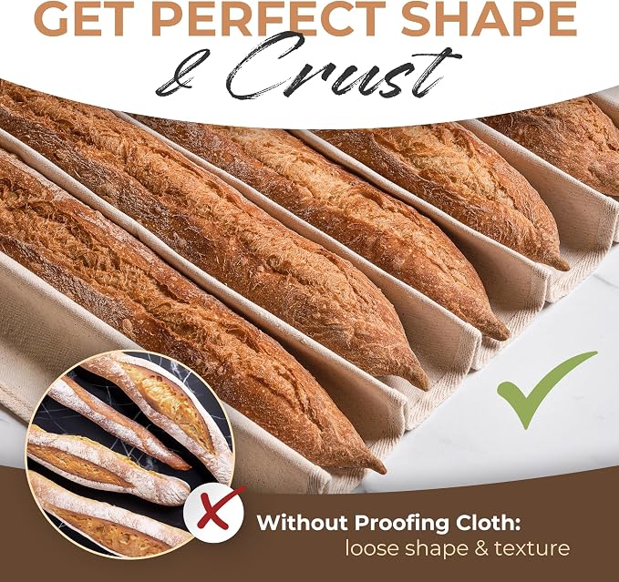 Orblue Bakers Couche and Proofing Cloth, 100% Cotton Fabric for Bread Dough Baking, Shaping Tool for Baguettes, Loaves, Ciabatta, Bread Couche 35.4 x 23.6 Inches